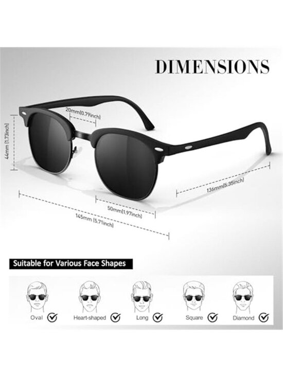Unisex Polarized Semi Rimless Sunglasses Classic Retro Shades Half